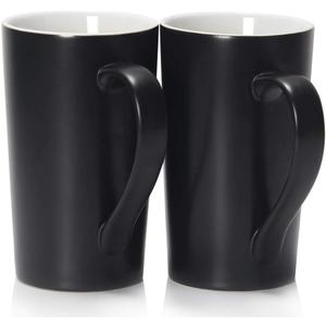 Smilatte 20 oz Large Coffee Mugs, M007 Plain Tall Ceramic Cup with Handle for Dad Men, Set of 2, Black