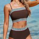 Herseas Women's 2 Pieces Bandeau Bikini Color Block Swimsuits 2025 Summer Off Shoulder High Waisted Bathing Suit (XXL)