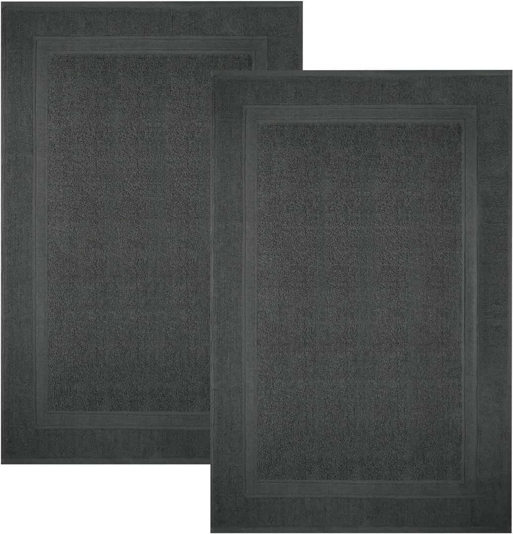 Infinitee Xclusives Premium Cotton Grey Bath Mats Pack of 2, (34x22 Inches) [Not a Bathroom Rug] Ultra Soft and Super Absorbent Floor Mat, Machine Washable (Shadow Grey, Towel Bath Mats)