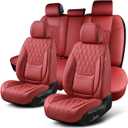 Car Seat Covers Full Set, Breathable Leather Automotive Front and Rear Seat Covers, Car Seat Protectors Full Set,Universal Automotive Vehicle Seat Cover for Most Sedan SUV Pick-up Trucks, Wine Red