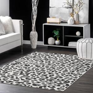 Nuloom Annette Dark Grey/Ivory, 4' x 6', Leopard Print, Soft and Cozy, High Traffic, Stain Resistant, Easy Clean, Durable Area Rug for Bedroom, Living Room, Dining Space, Den, Foyer, Entryway