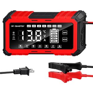 20A Smart Car Battery Charger & 12V/24V Maintainer with 200s Booster -Adjustable Amp Trickle Charger for Lead-Acid, AGM, Gel, LiFePO4 Compatible with 12.6V Lithium-Ion (NMC)