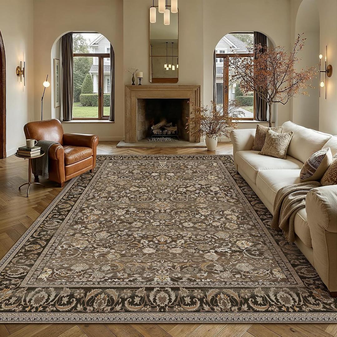8x10 Area Rug for Living Room Vintage Printed Brown Rugs