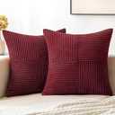 MIULEE Burgundy Corduroy Pillow Covers Pack of 2 Boho Decorative Spliced Throw Pillow Covers Soft Solid Couch Pillowcases Cross Patchwork Textured Cushion Covers for Living Room Bed Sofa 18x18 inch