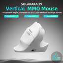 SOLAKAKA E9 Vertical MMO Gaming Mouse,24800 DPI,Tri-Mode Ergonomic Wireless Mouse with 10 Side Buttons,RGB Mouse for PC/Mac - White