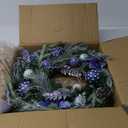 WANNA-CUL Pre-Lit 24 Inch Christmas Wreath for Front Door Silver Blue Lighted Christmas Door Wreath Decoration with Ball Ornaments, Poinsettia Flowers,Pine Cones, Battery Operated 30 LED Lights (01-sliver Blue)