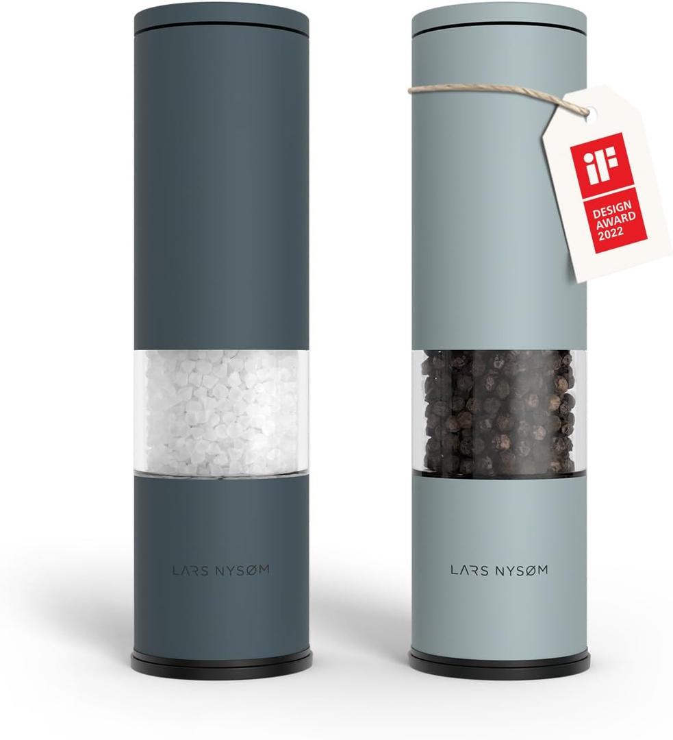 LARS NYSM Salt and Pepper Grinder Set 2 pieces I Salt Pepper Mill with Adjustable Ceramic Grinder I Design Spice Grinder Set Manual (Blue) (Stone Blue/Sky Blue)