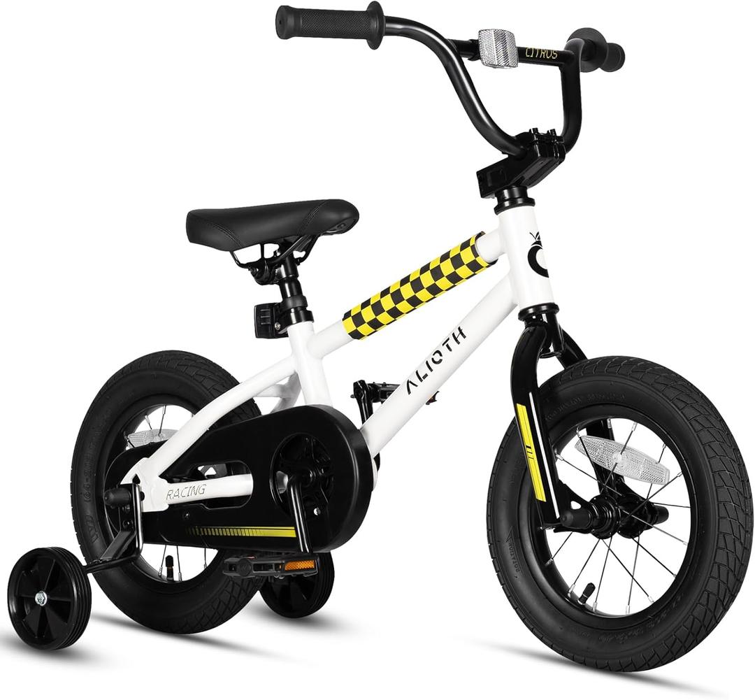 BMX Style Kids Bike for 2-8 Years Old Boys Girls Toddlers 12 14 16 Inches Bicycle with Training Wheels Coaster Brake (Snow White)