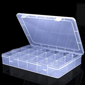 Large18 Grids Clear Organizer Box Snack Box with Removable Dividers for Fishing Hook, Bead Organizer Case, Plastic Storage Containers for Small Parts
