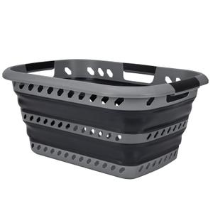 Collapsible Laundry Basket | Portable | Space Saver Storage | Hold 2 Loads | Store Under the Bed or Closet | Good for Kids | Dorm | Bedroom | Large | Grey/Black (1 Pack Grey)