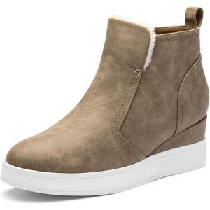 DREAM PAIRS Womens Slip on High Top Wedge Sneakers Hidden Heel Platform Wedgie Ankle Booties (6, Taupe/Pu)