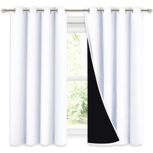 NICETOWN 100% Blackout Curtains 54 inches Long, Double-Deck Completely Blackout Window Treatment Thermal Insulated Lined Drapes for Small Window (White, 1 Pair, 52 inches Width Each Panel)