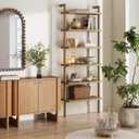 Nathan James Beacon Scandinavian 6-Shelf Wooden Wall Mounted Bookcase, Rustic Solid Wood Bookshelf, Light Brown