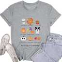 MNLYBABY Halloween Ghost Shirt for Women Funny Spooky Season Short Sleeve Letter Print Tee Fall Holiday Tops (Medium, Light Grey)