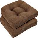 downluxe Chair Cushions for Dining Chairs 2 Pack, Tufted Indoor Chair Pads with Non-Slip Bottom, U-Shaped Kitchen Chair Cushions, 17"x17"x4", Brown