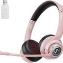 Wireless Headsets with Microphone, Ultra Lightweight& 50+ Playtime, Wireless Headset for Cell Phones, On Ear Bluetooth Headphone Fit for PC/Call Center/Computer/Laptop/Teams - Light Pink