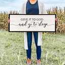 Give It To God And Go To Sleep Wall Decor 40"X15" Master Bedroom Above Bed Sign Christian Rustic Farmhouse Over Bed Large Religious Vintage Wood Framed Horizontal Catholic Wall Hanging Art (Black)