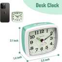 Lamisola Battery Analog Travel Alarm Clock, Small Clock for Bedroom, Desk Table Shelf Clocks for Room Office Bathroom Vanity, Aesthetic Retro Clocks for Kids Teen Seniors, Mint