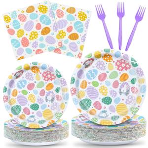 YY 200 Easter Party Paper Plates Disposable Dinnerware Set Serve 50 Dinner Plates Napkins with Forks