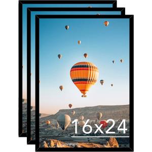 JCJMY 16x24 Picture Frame Set of 3 Black for Poster Photo Picture and 40x60 cm Canvas, Horizontal and Vertical Formats for Wall Hanging, 16 x 24 Wall Gallery Poster Photo Frame,3 Pack, Black