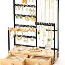 DreamGenius Jewelry Organizer Stand with 2 Velvet Ring Holder Drawers, 5 Tier Jewelry Holder Organizer with 11 Hooks for Necklaces and 145 Holes for Earrings, Black