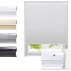 No Drill Cellular Shades for Indoor Windows, Thermal Insulating & Noise Reducing Honeycomb Blinds, Free Stop Cordless Blackout Shades, White, 27 1/2" W x 64" H