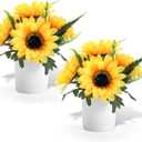 2 Pack Sunflower Artificial Flowers Potted Small Fake Plant,Yellow Sunflower Small Artificial Plants for Home Office Farmhouse Coffee Table Bathroom Wedding Party Decor