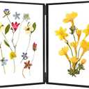 REDHUGO Glass Pressed Flower Frame Handmade, Hinged Double Press Flower Frame, Tabletop Brass Photo Frames, Rectangle Dried Flowers Display Folding Frames for Home, Black, 5×7 Inches
