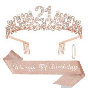 Semato 21st Birthday Decorations for Her - 21st Birthday Sash and Crown Kit for Girls Decorations 21st Tiara Party Favors