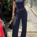 ZESICA 2 Piece Lounge Sets for Women 2026 Casual Summer Short Sleeve Ruched Top Wide Leg Pants Matching Travel Outfits