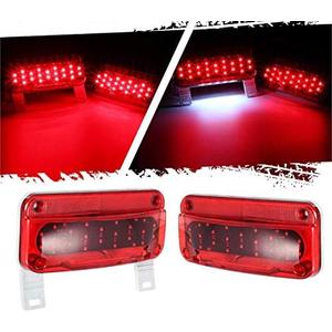 Partsam Rectangular Red LED RV Camper Trailer Stop Turn Brake Tail Lights White License Plate Light 49 LED with License Bracket Holder and White Base 12V Sealed w Reflex Surface Mount (Left + Right)