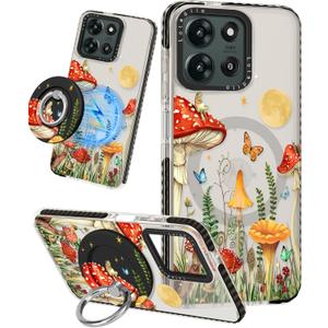Lotadilo Cute Case for Motorola Moto G 5G 2026/2025 for Women Girls - Funny Butterfly Mogu Design Compatible with Magsafe Ring Holder Magnetic Stand Kickstand Fashion TPU Phone Covers Kawaii