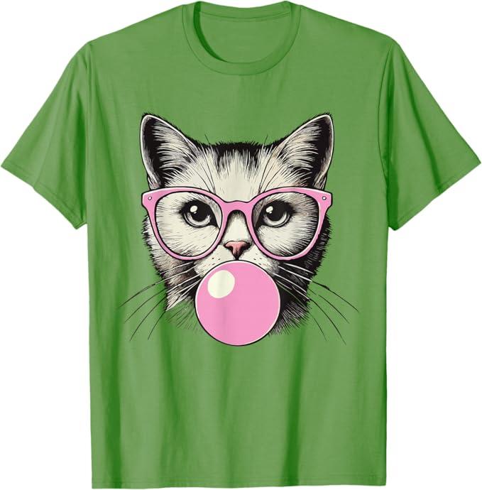 Cute Cat Shirt for Women Funny Cat Lovers T-Shirt, 3XL, Grass Green