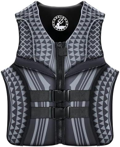 poesidon Geometric Print Life Vest, Zipper Front, Adjustable Buckles Adult Large
