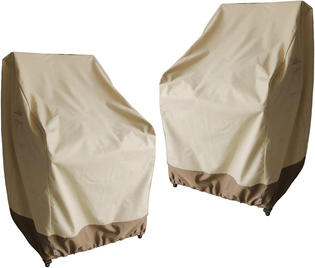 Outdoor High Back Chair Cover, Heavy Duty Waterproof Patio Swivel Chair Covers - Fade Resistant Patio Standard Dining Chair Cover 2 Pack - 26W x 28D x 37.5H inch Beige & Brown