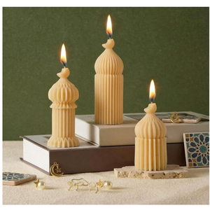 Lyrow 3 Pcs Ramadan Mubarak Scented Soy Candles Eid Islamic Muslim Home Decor Ramadan Mosque Shaped Small Pillar Candles Set Gift for Islam Eid Muslim Festival Home Decorations, 3 Design