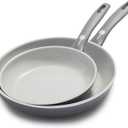 GreenPan Dover 8" and 10" Frying Pan Skillet Set, Healthy Ceramic Nonstick Coating, PFAS-Free, Dishwasher Safe, Comfort Grip Handle, Gray