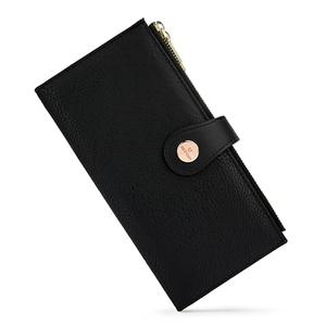 Sunpour Womens Leather Wallet RFID Blocking Slim Bifold Credit Card Holder Travel Wallet with Double Zipper Pocket (Black)