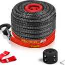 Synthetic Winch Rope 3/8" x 100'-23800 lbs Winch Line with Protective Sleeve,Forged Winch Hook,Safety Pull Strap go for 4WD Road Vehicle Truck SUV ATV UTVBlack Gray