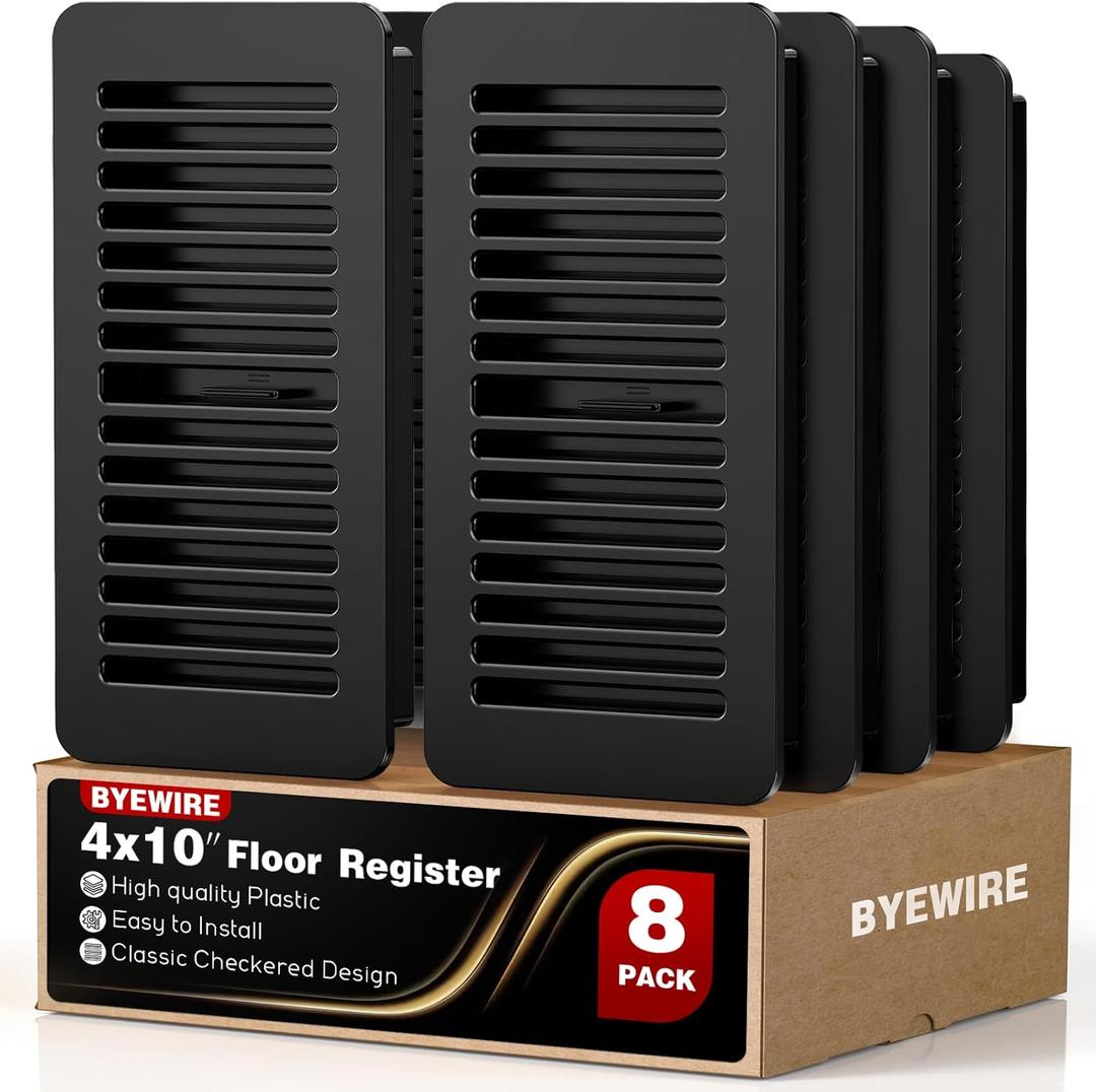 4x10 Floor Register, Plastic Floor Vent Covers Black 8 Pack, for Home Floor Sidewall Office or Ceiling Vent, Vent Covers for Home Floor, Black