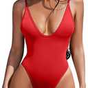 ESONLAR Women's Sexy Plunging V Neck Bathing Suit Open Back One Piece Swimsuits Red S