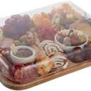 Farberware Build-A-Board Bamboo Cutting Board with Built-In Compartments & Clear Locking Lid, Black Handles Charcuterie, Snack Tray, Food Prep and Serving Platter