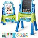 Lehoo Castle Easel for Kids, 4 in 1 Double Sided Kids Art Easel with Magnetic White Board & Chalk Board, Adjustable Standing Toddler Easel with Drawing & Writing Accessories - Gift for Boys and Girls (Dark Blue, Light Blue, Green)