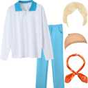 Halloween Costume for Men Classic White Shirt and Pants Outfit Cosplay Fancy Dress Suit (Large)