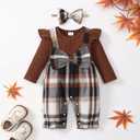 Newborn Baby Girl Plaid Outfits Long Sleeve Ruffle Jumpsuit One Piece Romper Infant Fall Winter Clothes (3-6 Months, Brown)