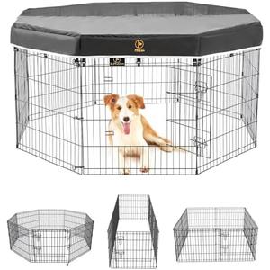 PJYuCien Dog Playpen, 8 Panels 30’’H Dog Pens Indoor with Top Cover, Metal Foldable Pet Puppy Exercise Fence Crate Kennel, Better for Small Animals