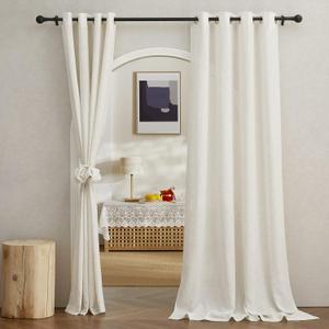 NICETOWN Semi Sheer Linen Curtains 95 inch Length 2 Panels, Grommet Open Linen Weave Vertical Curtain Drapes Privacy with Light Filtering for Bedroom/Living Room, Burlap, W52 x L95