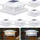 APONUO Solar Post Cap Lights, 6 Pack 2-Mode Fence Post Solar Lights, IP65 Waterproof, Auto On/Off, Outdoor Deck Fence Garden Lights for 4x4 5x5 6x6 Vinyl Posts, White