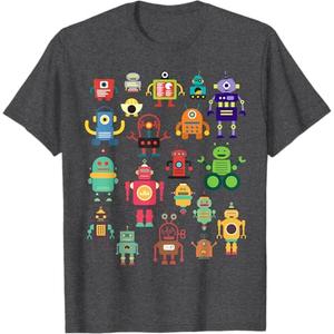Cute Retro Colorful Robot Collection T-Shirt T-Shirt (XS, Dark Heather Grey)