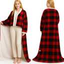 Tuanse Wearable Electric Blanket with Foot Pocket 70" x 50" Soft Flannel Heated Wrap with Sleeves, 8 Heating Levels & 1 to 12 Hours Auto Shut Off, Machine Washable, Black and Red Checkered Patter